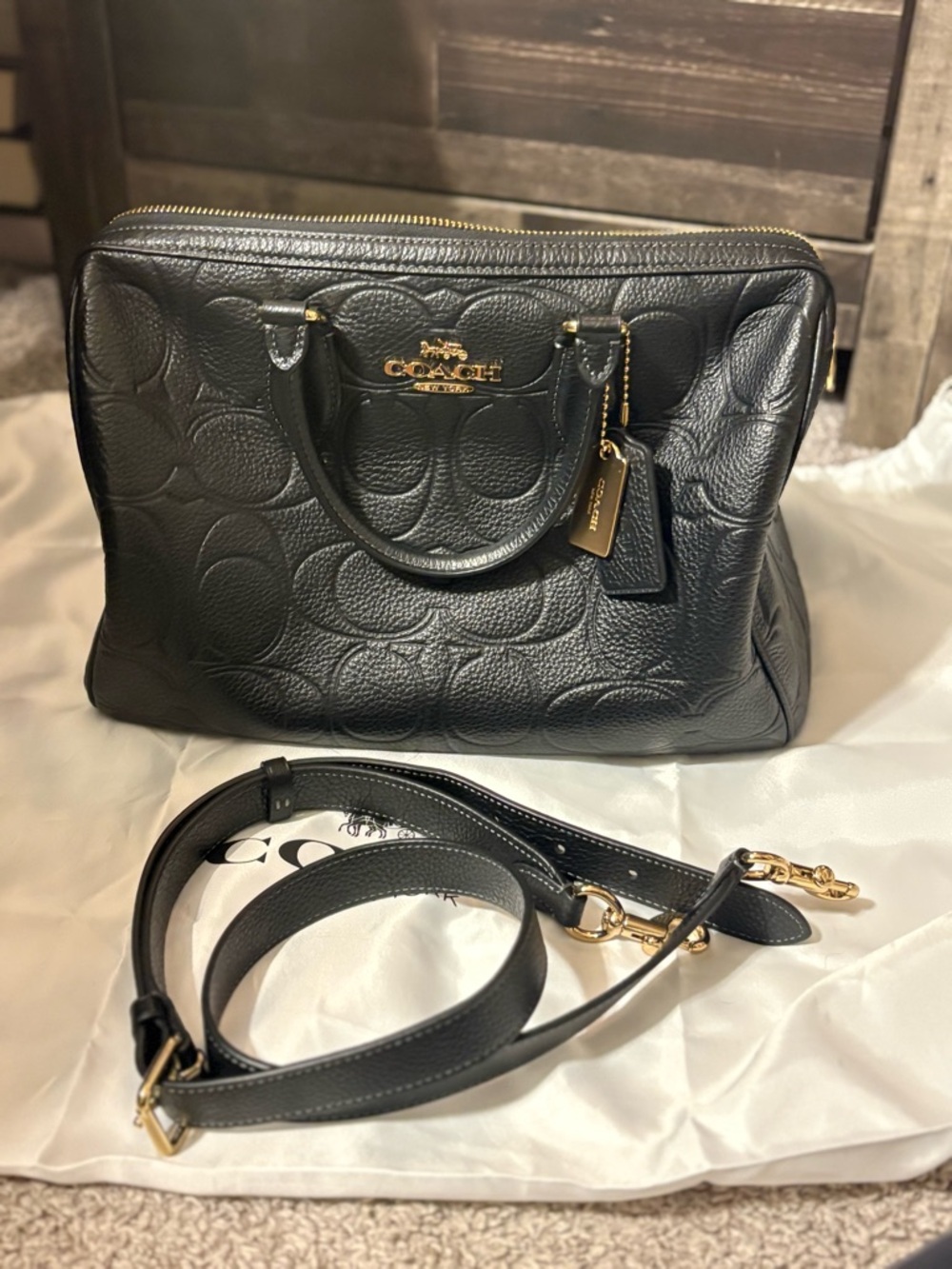 Coach Black Embossed Large Rowan with Gold Hardware - Picture 6 of 6
